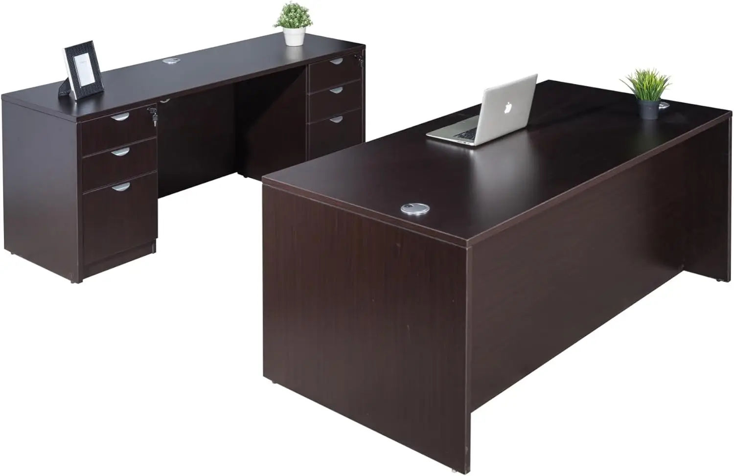 Boss Office Products Holland Executive Desk and  with Dual File Storage Pedestals, 66