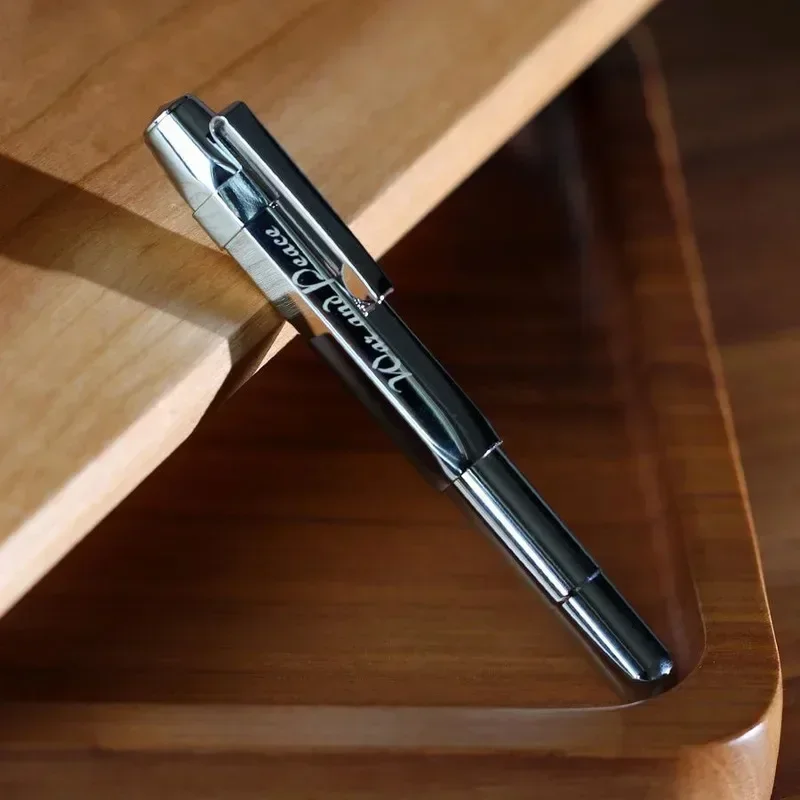 

New New DELIKE Brass Portable Short Metal Fountain Pen EF F Bent 0.38 0.5MM 0.6MM Nib With Converter For Office Business Ink Pen