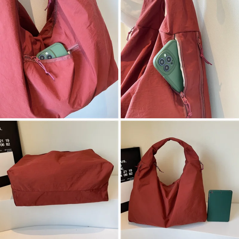 أزياء عالية الجودة المرأة المتشرد حقيبة جديدة عارضة بلون النايلون حقيبة كتف سعة كبيرة متعددة جيب حمل حقيبة