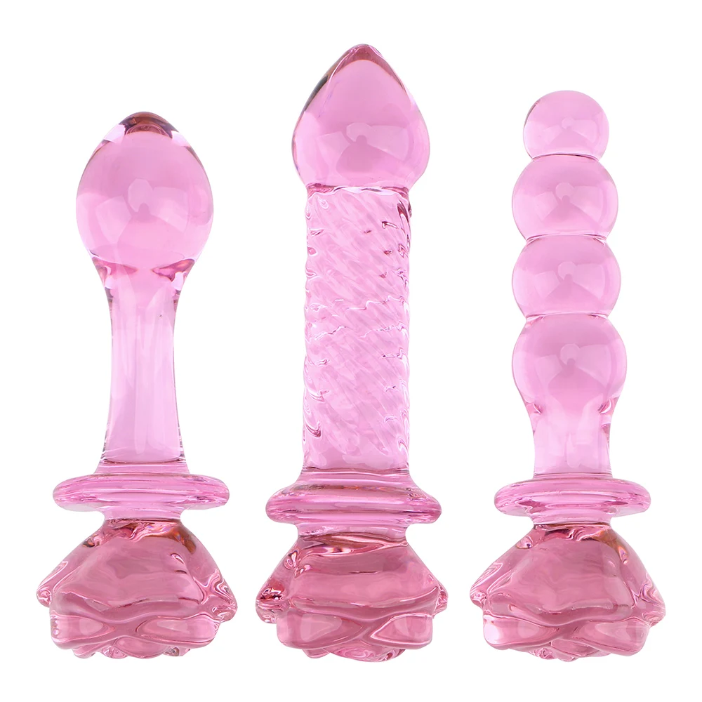 Glass Rose Decorative 22-35mm Anal Beads Butt Plug for Women Vaginal Dilator Female Masturbator Sex Toys Men Prostate Massager