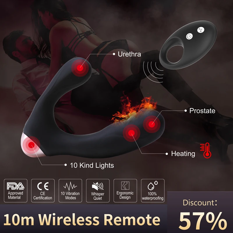 

Vibrating Ring Anal Vibrator For Men Prostate Massager Anus Stimulate Butt Plug 10 Frequency Wireless Control Heating Sex Toys