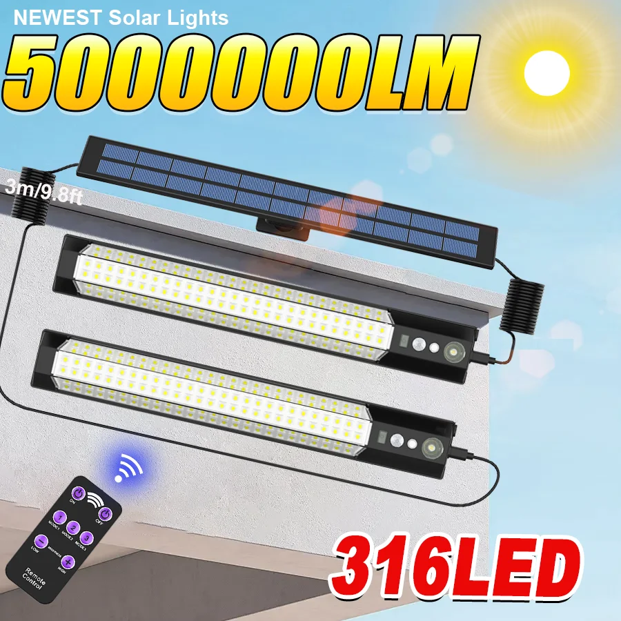 2025 5000000LM Solar Flood Lights Control Outdoor Waterproof Split Solar Powered Spotlight Garden Patio Path Remote Wall Light