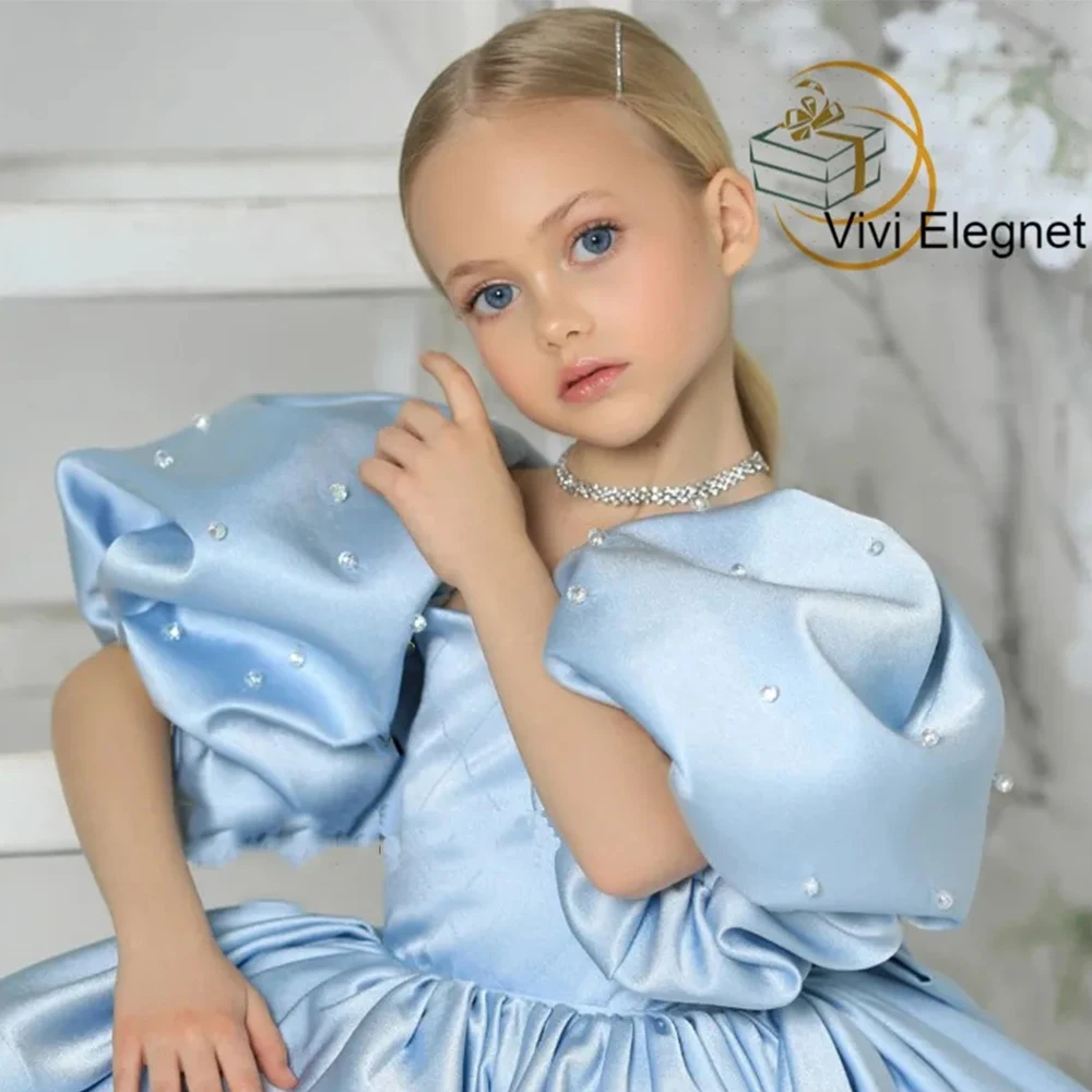 Charming Scoop Flower Girls Dresses with Beading for Baby Tutu Satin Modern Christmas Gowns 2023 Summer New فلور فتاة اللباس