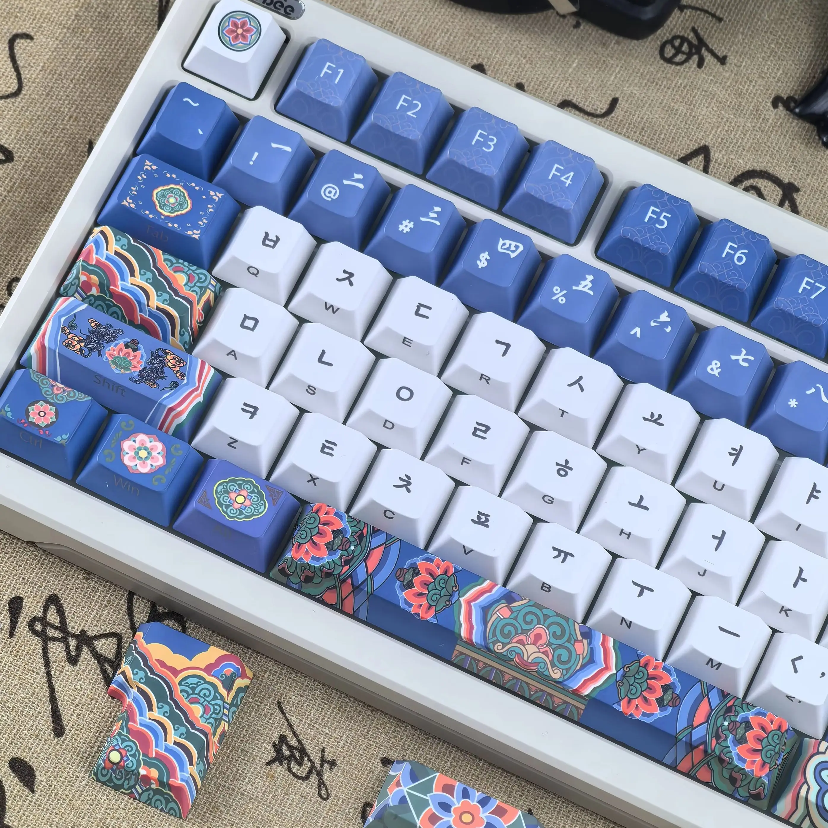MAIMOOO Korean Keycap PBT Cherry Traditional Ancient Architecture Indigo Blue Iso Ajazz Custom Side  Keyboard Keycaps
