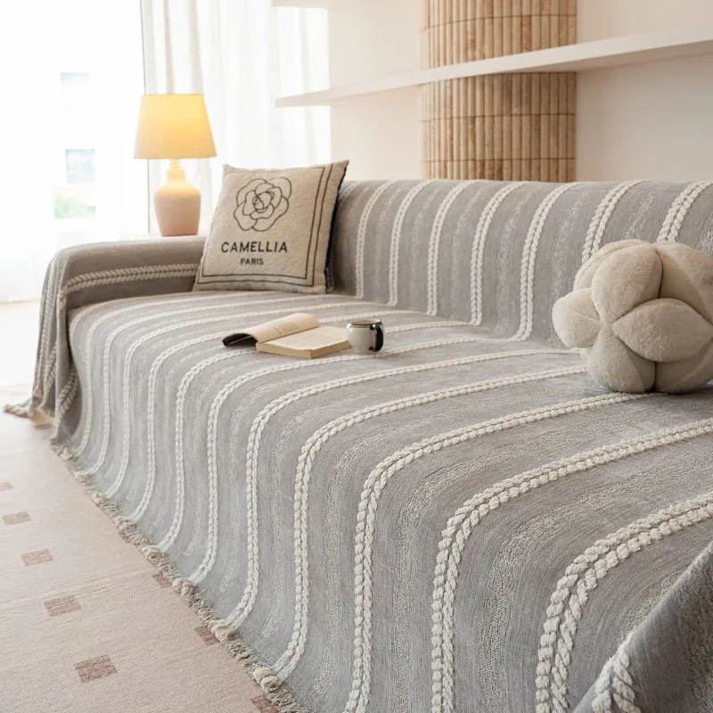 Linear Design Thick Four Season Sofa Cover New Minimalist One Piece Full Wrap Sofa Throw Blanket Home Textile Product