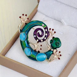Fashion New Creative Lizard Crystal Enamel Badges Brooch For Women Men Animal Series Pin Corsages