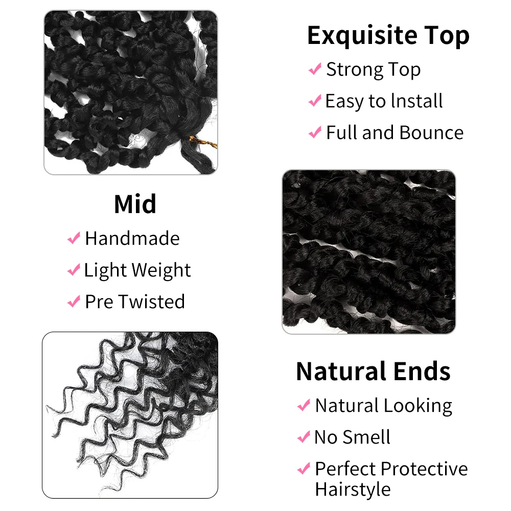 8-packs Passion Twist gehaakt haar voor zwarte vrouwen, synthetisch prelooped gehaakt twisthaar met krullende uiteinden