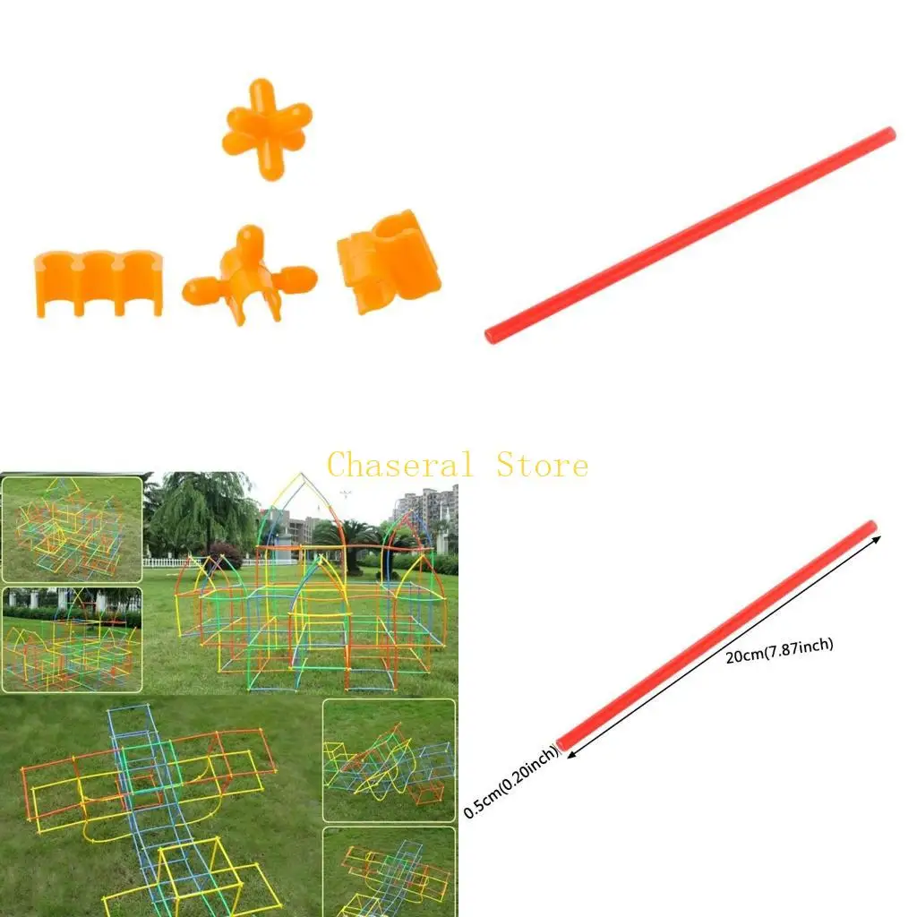 

E7CE 100Pcs Colorful Plastic Straw Assembled Building Blocks Children Educational Toy