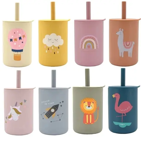 아기 실리콘 Sippy 컵 BPA 무료 휴대용 스토리지 스낵 컨테이너 어린이를위한 먹이 컵 Leakproof 학습 음료 컵 세트