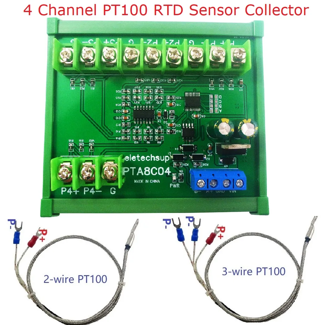 1 PCS 4ch DC 12V 24V -40~500 Celsius PT100 RTD RS485 Temperature Sensor Module Modbus RTU Platinum Thermal Resistance Collector