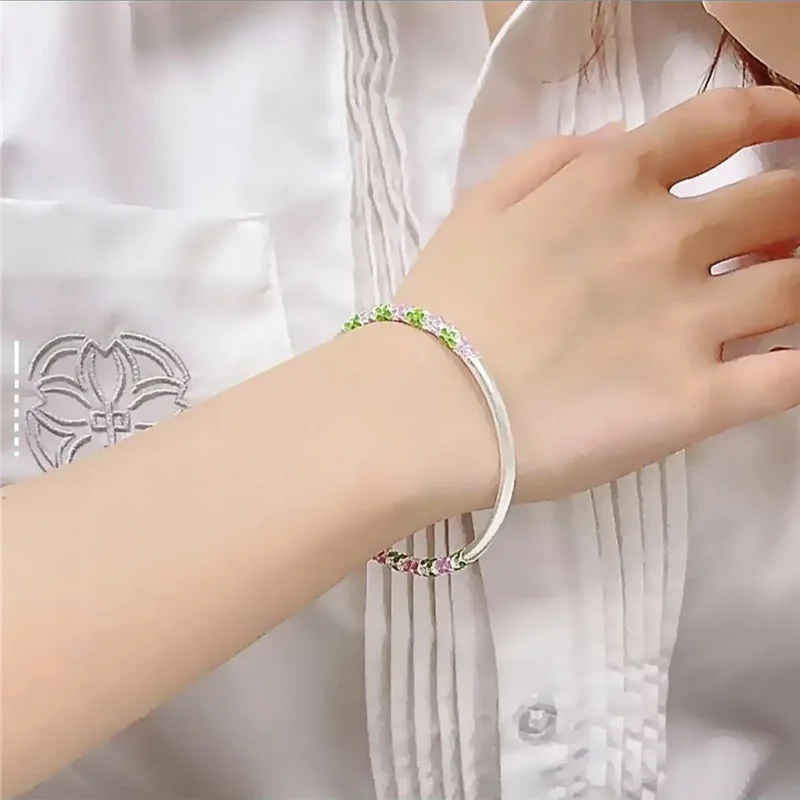 

Enamel Plum Blossom Closed Mouth Silver 9999 Bracelet Sweet Versatile Style