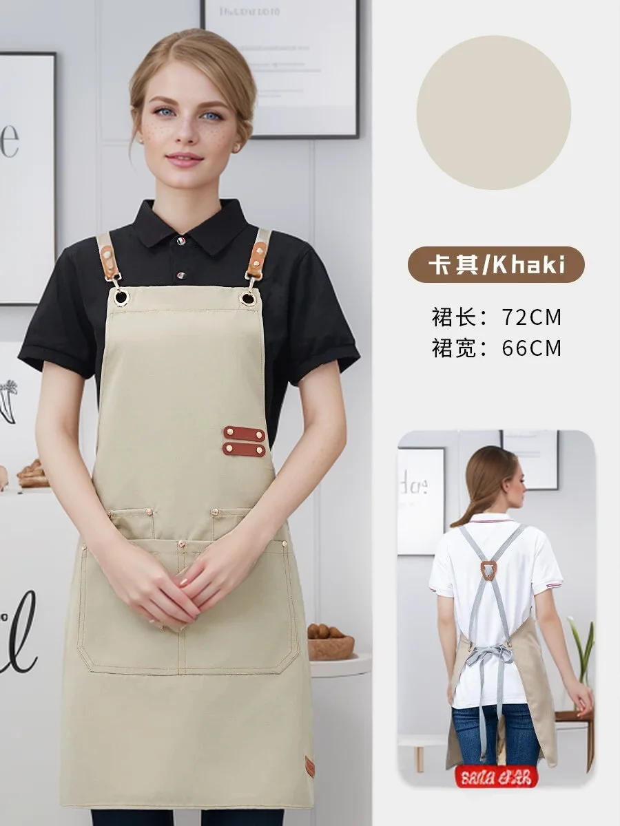 Wasserdichte Küchenschürze, professionelle Küchenschürze, Restaurant, Geschäft, Kellner, Arbeitsuniform, Damen/Herren, mit Taschen, Reinigungsschürze – Detail 6
