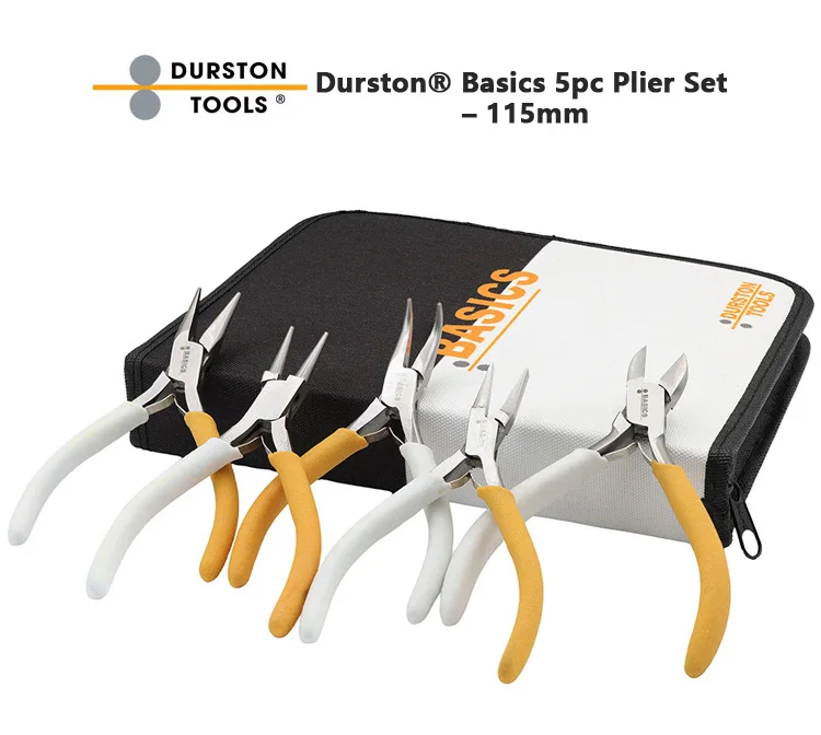 Durston Basics 5pc Plier Set 115mm Compact Jewelry 5‑Piece Plier Kit with Zipper Case for Jewelry Making Beginners