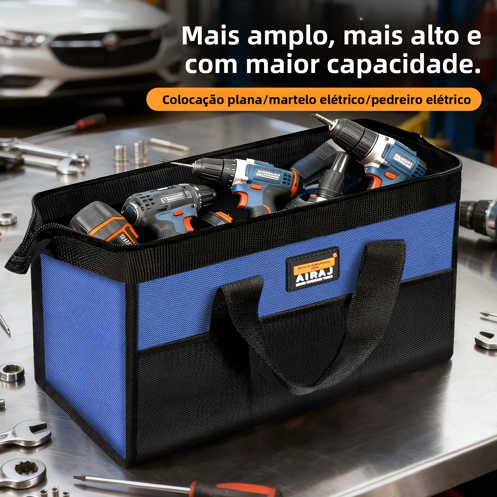 Airj bolsa de ferramentas portátil, bolsa de ferramentas de construção resistente, carpinteiro, bolsa de ferramentas de bolso, caixa organizadora, bolsa de suprimentos de lavagem de carro