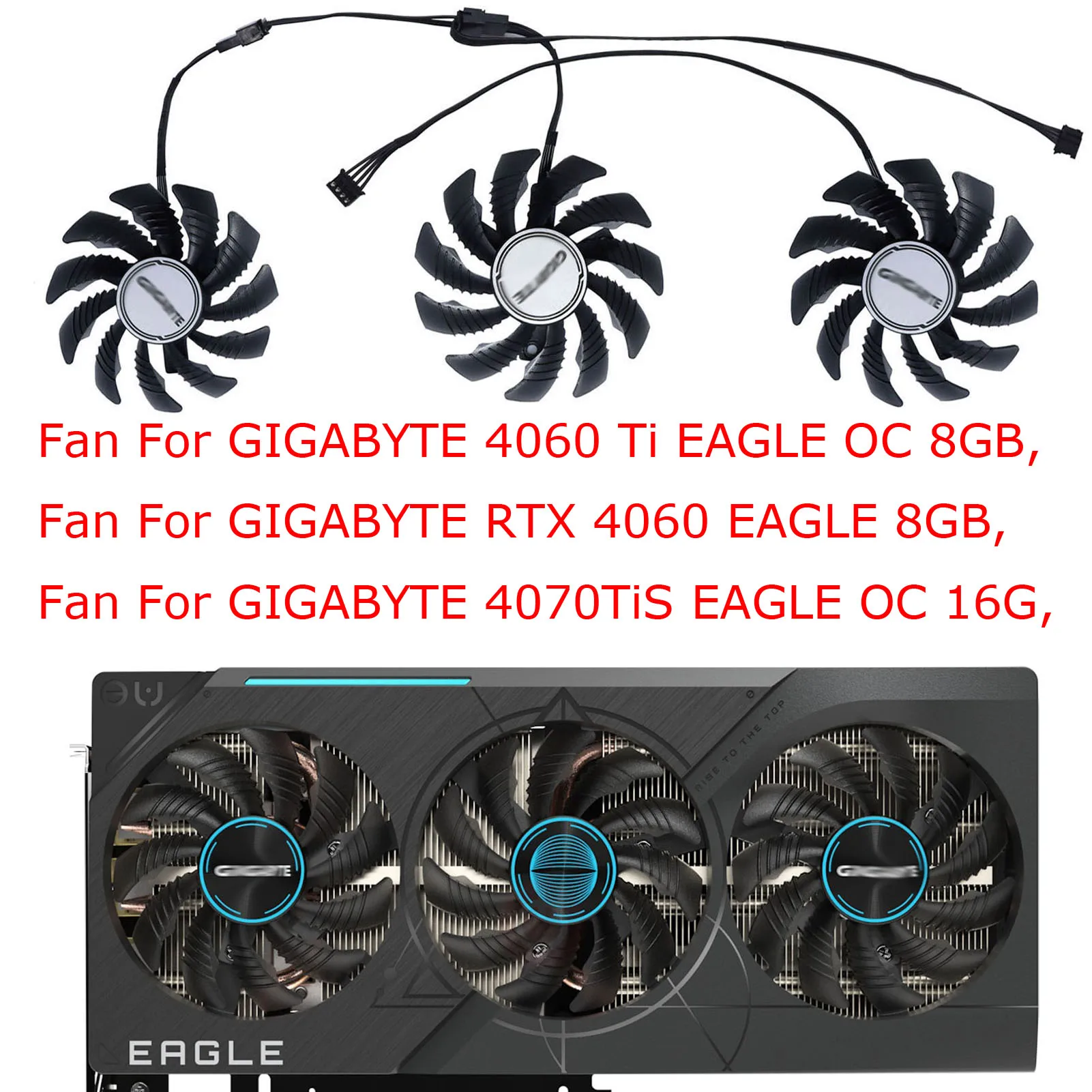 GPU 비디오 카드 팬, GIGABYTE RTX 4060 4060Ti GAMING용, GIGABYTE 4070S 4070Ti 4070 SUPER EAGLE용, 3개/세트, PLD08010S12HH 썸네일 4