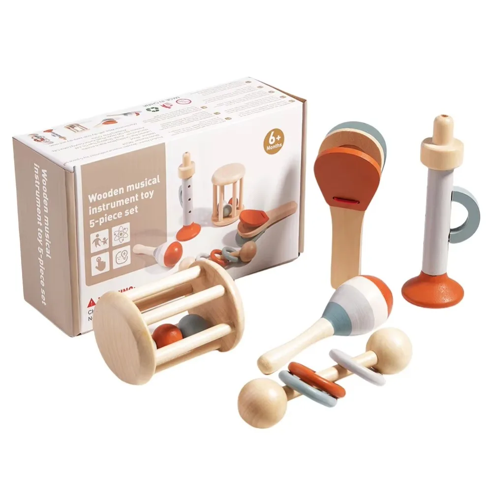 Jouets musicaux pour bébé, cloche à main en bois, Coordination œil-main, Instruments de musique pour bébé, marteau à sable, motricité Fine