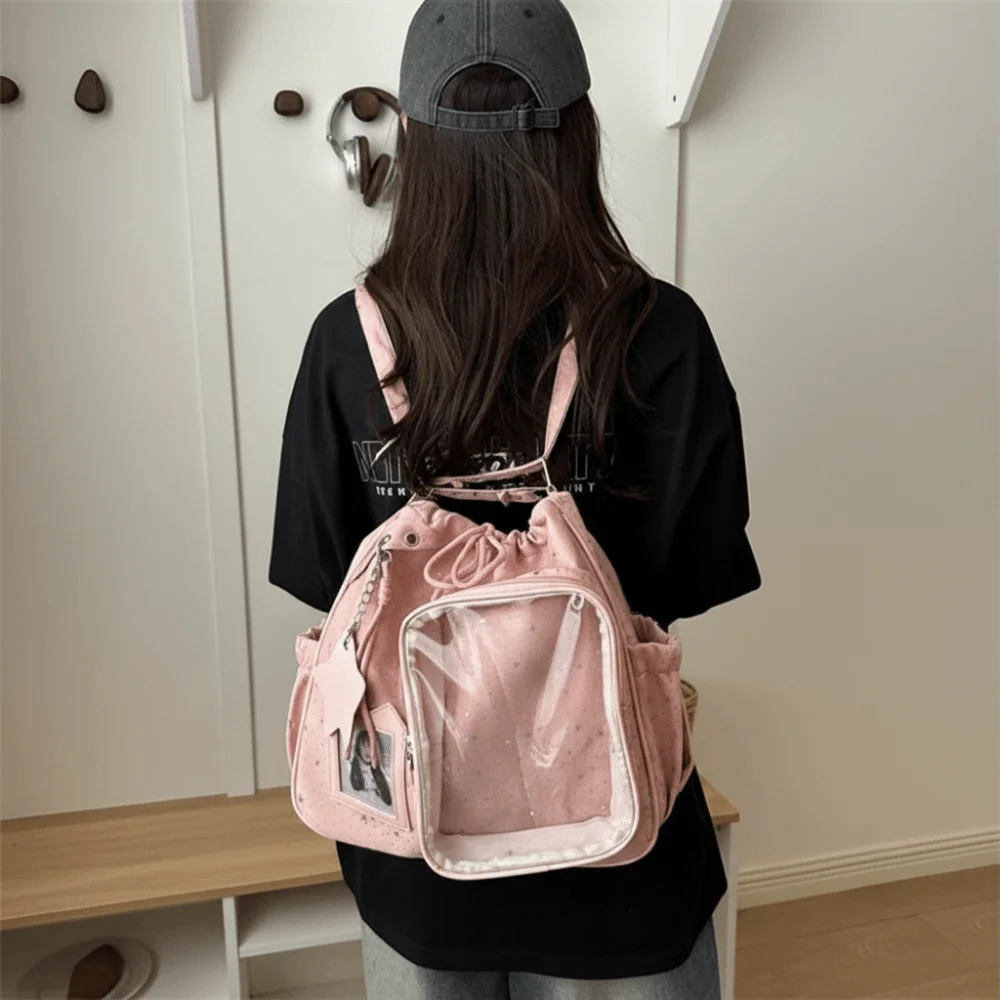 Shining Star Star Itabag Nylon Y2K PVC Transparent Shoulder Bag Idol Merchandise Storage Solid Color Drawstring Backpack Gift
