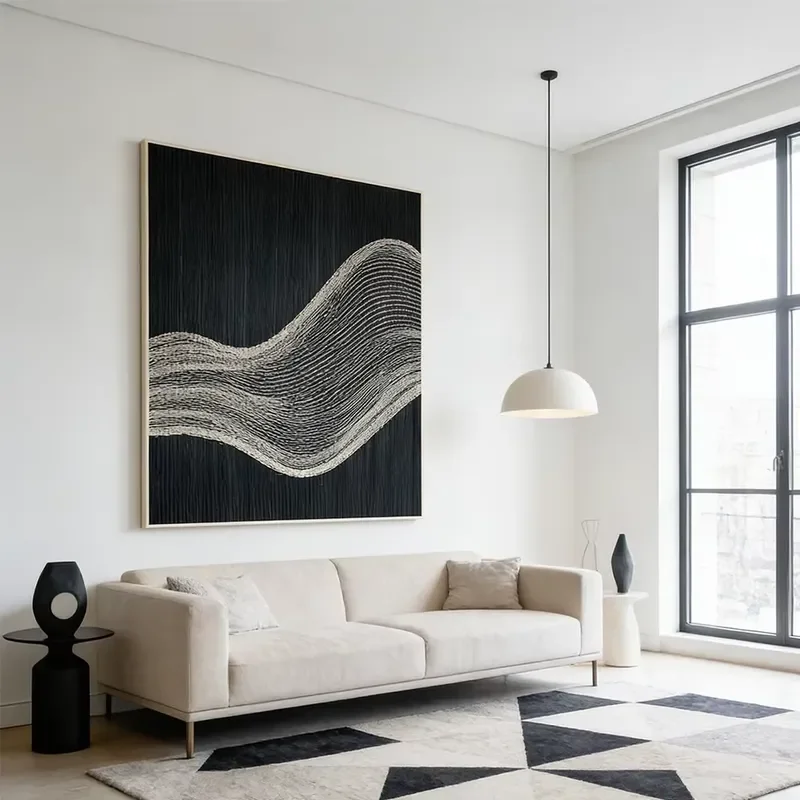 OEM Modern Layered Wave Textile Framed Woven Wall Art for Contemporary & Neutral Interiors 2