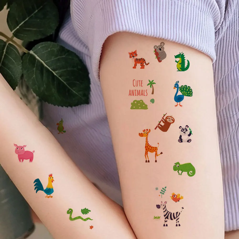 10pcs Cartoon Temporary Tattoo Stickers Tiger Giraffe Small Animal Pattern Tattoo Stickers Hand And Body Decor