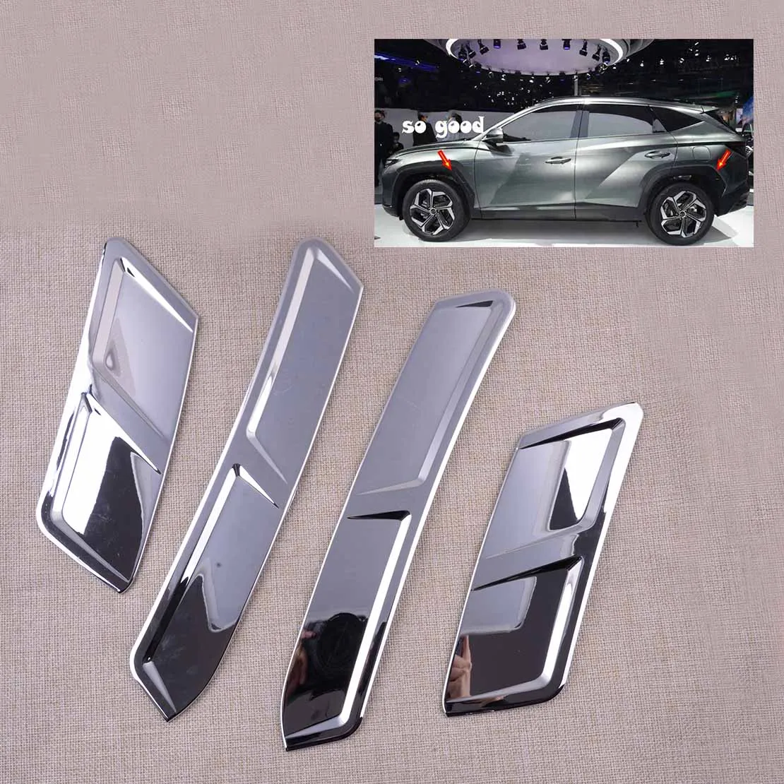 4Pcs Car Front Rear Left Right Wheel Eyebrow Stickers Trim Side Cover Chrome Silver ABS Fit for Hyundai Tucson NX4 2021 2022