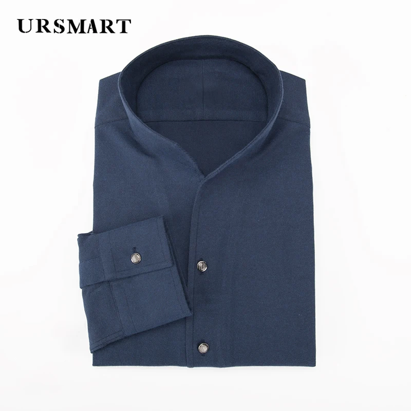 Standing collar men's long sleeved shirt 100% cotton slim fit brushed style warm and comfortable ironless shirt for men