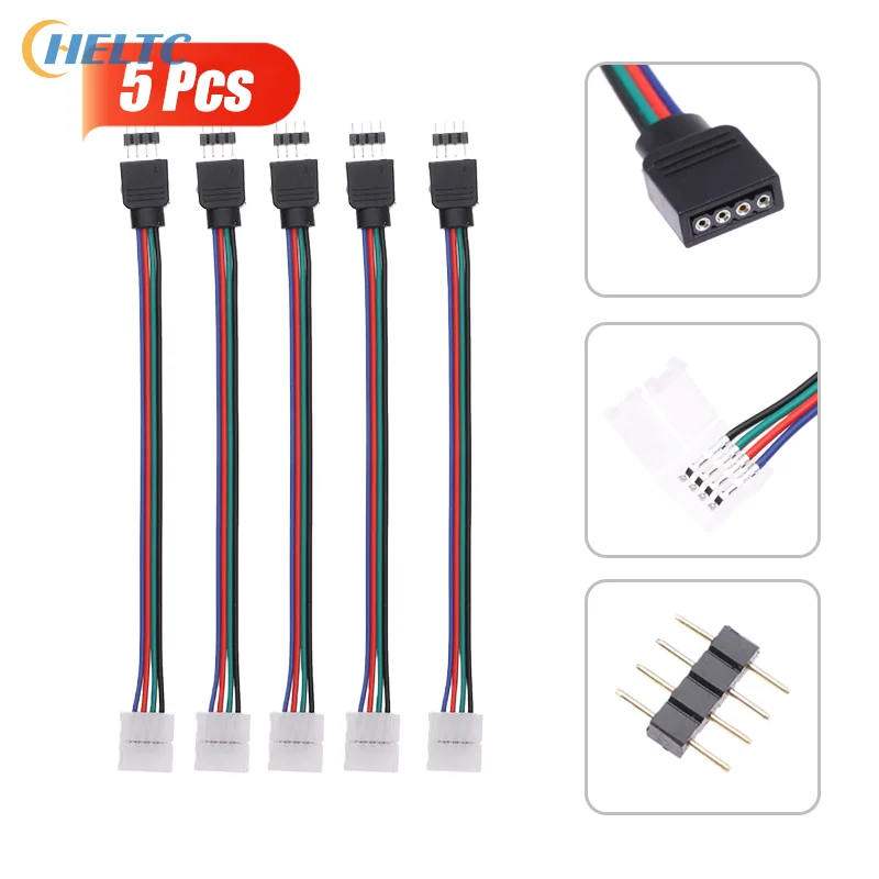 5Pcs/lot 5050 LED RGB Strip Light Connector 4 Pin Conductor Strip To Controller Jumper Solderless Clip On Pigtail Power Adapter