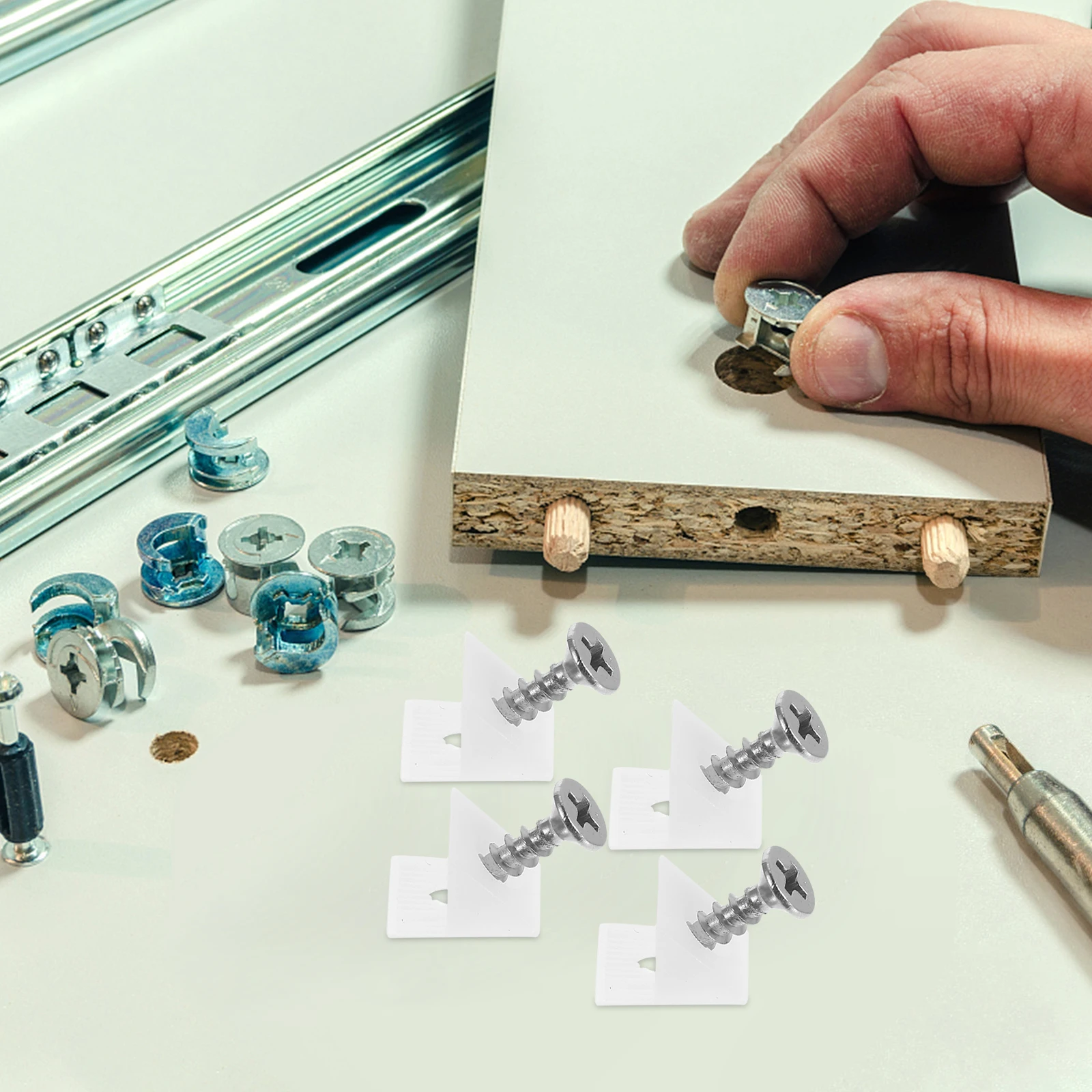 

50 Pcs Furniture Hardware Accessories Plastic Repair Fastener Screws Bracket Wedges Shelf Support Wardrobe Cabinet DIY