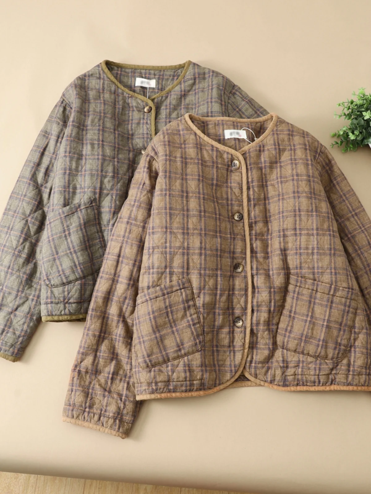 فضفاضة تناسب القطن الفانيلا البيسبول Jaet المرأة الخريف الشتاء الدفء Thiened الرجعية منقوشة القطن معطف ملابس خارجية