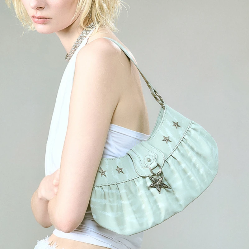

Girls Y2k Star Underarm Bag Fashion Korean Shoulder Bags 2025 Summer Hobo Small Handbag Women Designer Green Handbags And Purses