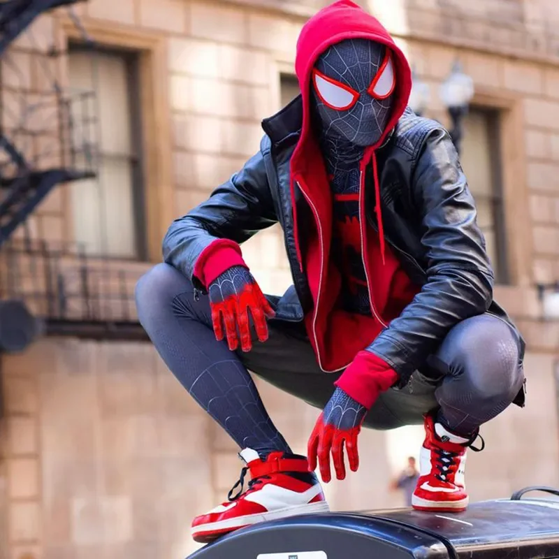Spiderman Costume maschera Spider Man Miles Morales Cosplay tuta tuta costumi da spettacolo di natale per adulti per bambini