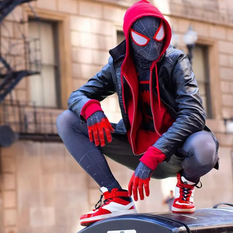 Spiderman maska kostiumowa Spider Man Miles Morales Cosplay kombinezon body dla dorosłych kostiumy sceniczne bożonarodzeniowy