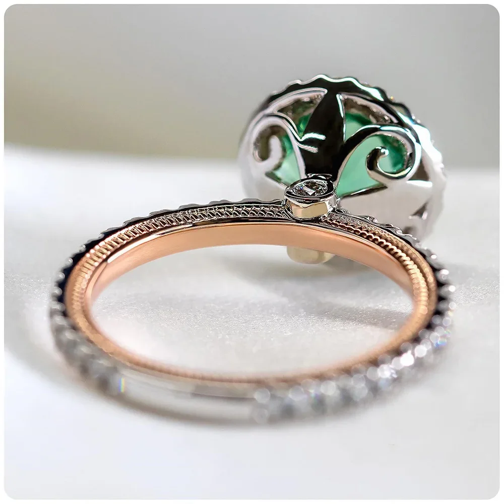 Royal Jewelry Princess Diana Soild Rose Gold Ring Natural Emerald Engagement Wedding Band Rings for Women Bridal Prasiolite