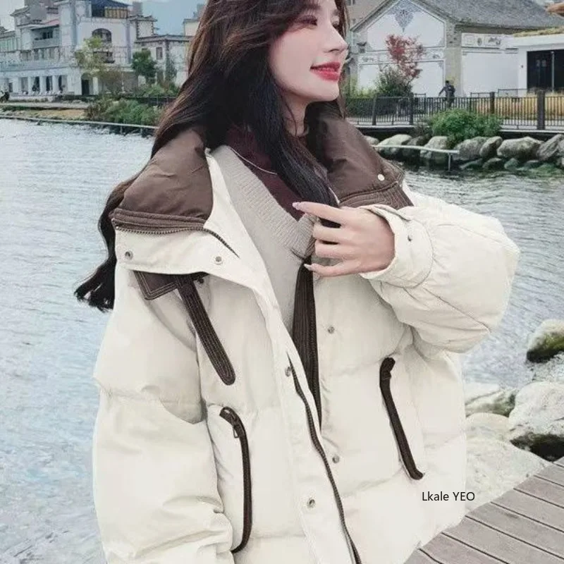 Down Cotton Jacket 2026 Versatile Contrast Color Women's Winter Parka Ladies Coat Beautiful Loose Corduroy Female Jacket