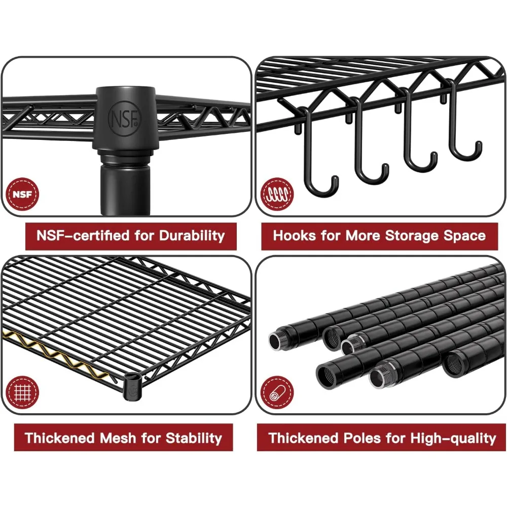 أرفف تخزين سلكية شديدة التحمل مقاس 48 بوصة عرض × 24 بوصة عمق × 81 بوصة ارتفاع مع عجلات، وحدة رفوف جراج قابلة للتعديل مكونة من 5 طبقات، ميت دوار #4