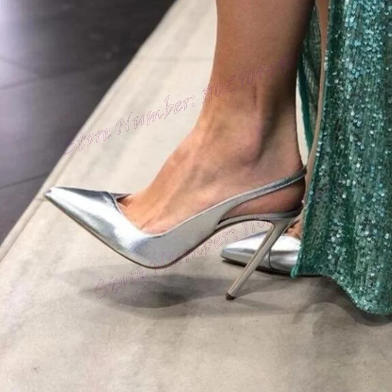 

Silver Slingback Cut Heels Pumps Pointed Toe Shoes for Women Stilettos High Heels Sexy Lady Party Shoes 2025 Zapatos Para Mujere