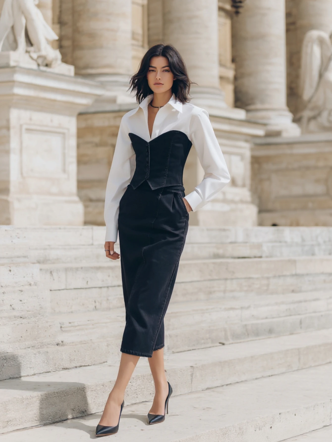 

Mia Muse Boutique Autumn Shirts 2025 Women's Decent Patchwork Long Sleeve Lapel Skinny Fit Office Lady Shirts