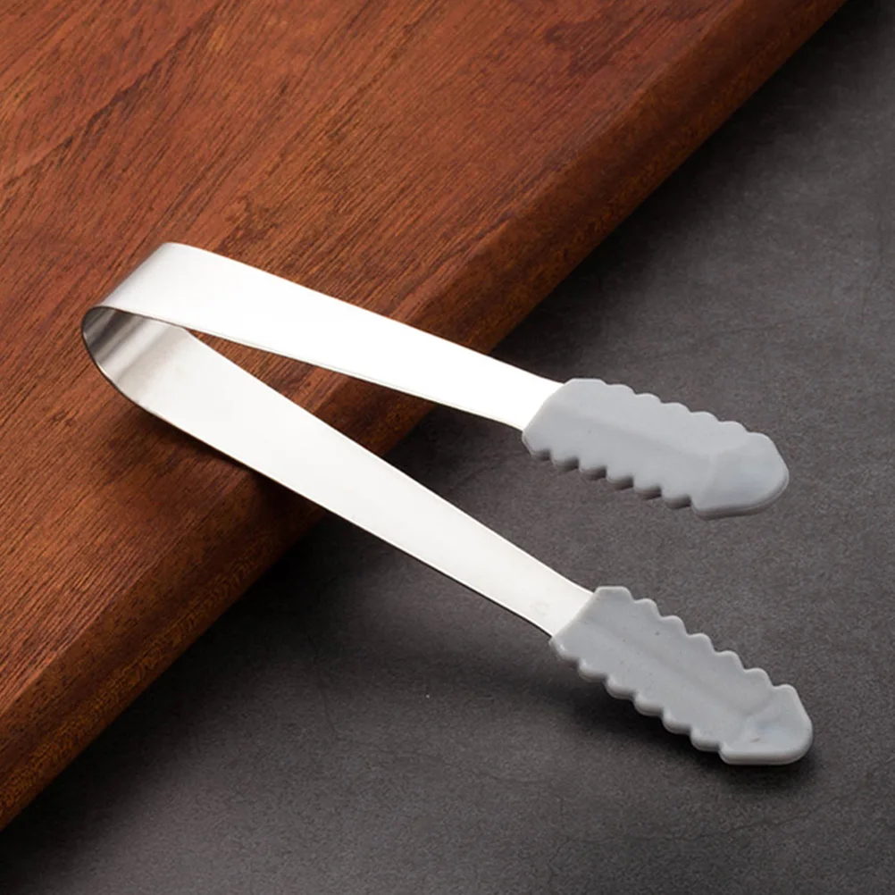 

2Pcs Stainless Steel Ice Cube Tongs Mini Size Silicone Grip Clamps for Sugar Cubes Ice Serving Food Handling Camping Kitchen