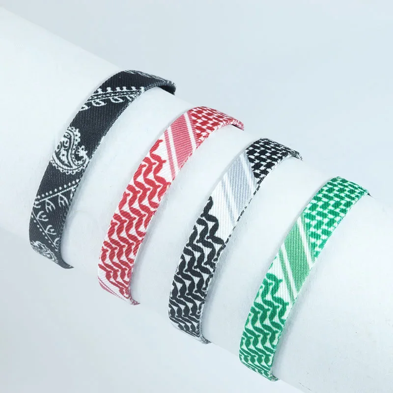 1Pcs Keffiyeh Printed Bracelets Adjustable Braided Bracelet Arab Wrist Wrap Bracelet Hand Woven Wristbands Boho Style