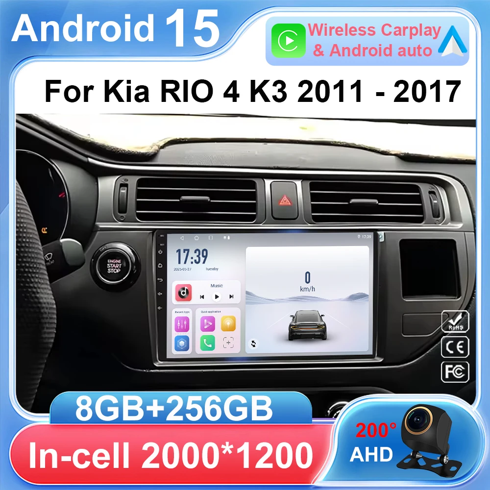 

Android 15 Carplay Auto для Kia RIO 4 K3 2011 2012 2013-2017 Автомобильный радиоприемник Мультимедийный видеоплеер Навигация GPS Без 2Din 2 Din