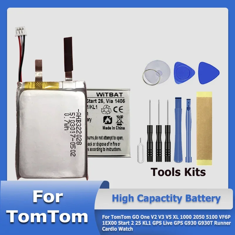 Replace Battery For TomTom GO One V2 V3 V5 XL VF6P 1EX00 1000 2050 5100 Start 2 25 KL1 GPS Live G930T G930 Runner Cardio Watch