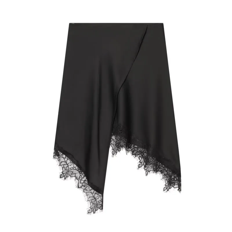 봄 여름 여성 패치워크 스커트 캐주얼 미드 웨이스트 여성용 사이드 지퍼 비대칭 레이스 여성 스커트 오피스 레이디 여성 시크 스커트