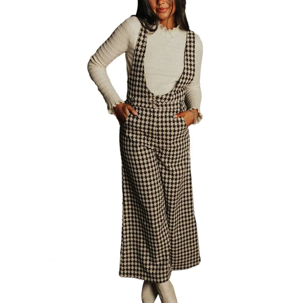 

Retro Women Jumpsuit Wide Leg Pants with Print Ankle Length Jumpsuit Commute