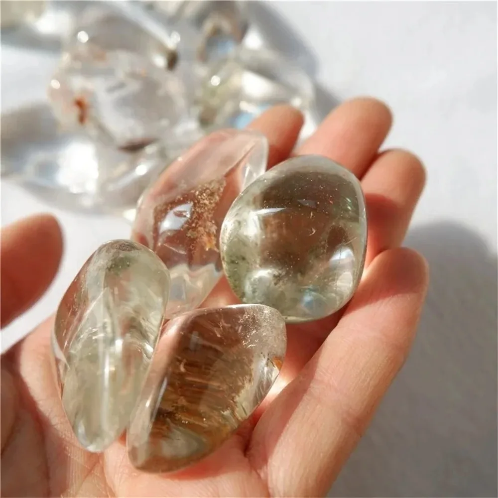 Natural Transparent Topaz Hair Rubble Polished To Heal Crystal Yellow Gold Speckle Mineral Specimen