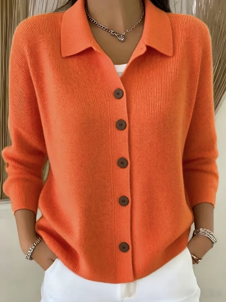 Europäische und amerikanische Übergrößen-Damenbekleidung, Herbst- und Winter-High-End-elegante Mode-Cardigan-Strickjacke mit Revers für Damen – Detail 8