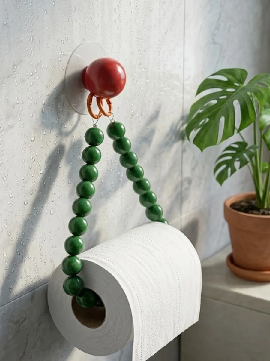 Cute Acrylic Bead Paper Towel Holder, No Drill Pearl Toilet Roll Storage Rack for Bathroom