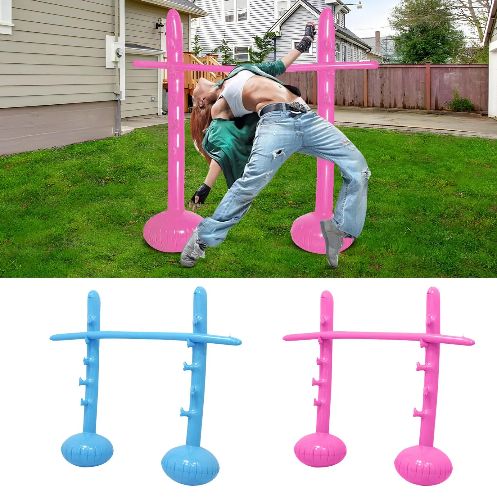 130CM Inflatable Limbo Game Set with 2 Poles & Stick, Adjustable Height Summer Party Carnival Toy for Kids Adults Beach Yard