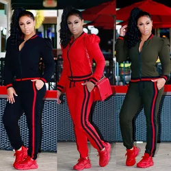 Trendy Stripe Pants Two Piece Set Women Luxury Sweatsuit Runway Tracksuit 2 Pieces Set Sporty Suit Female Clothing Outfits 2022