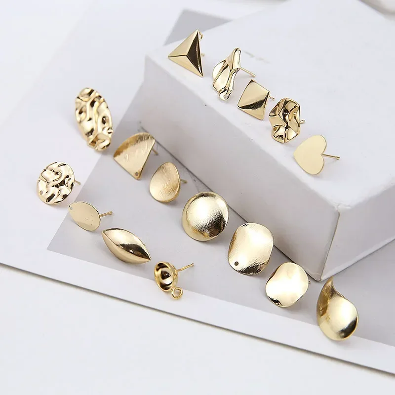 10pcs/set DIY Stainless Steel Earrings Connectors Round Irregular Gold Color Earrings Back Earrings Setting for Jewelry Making