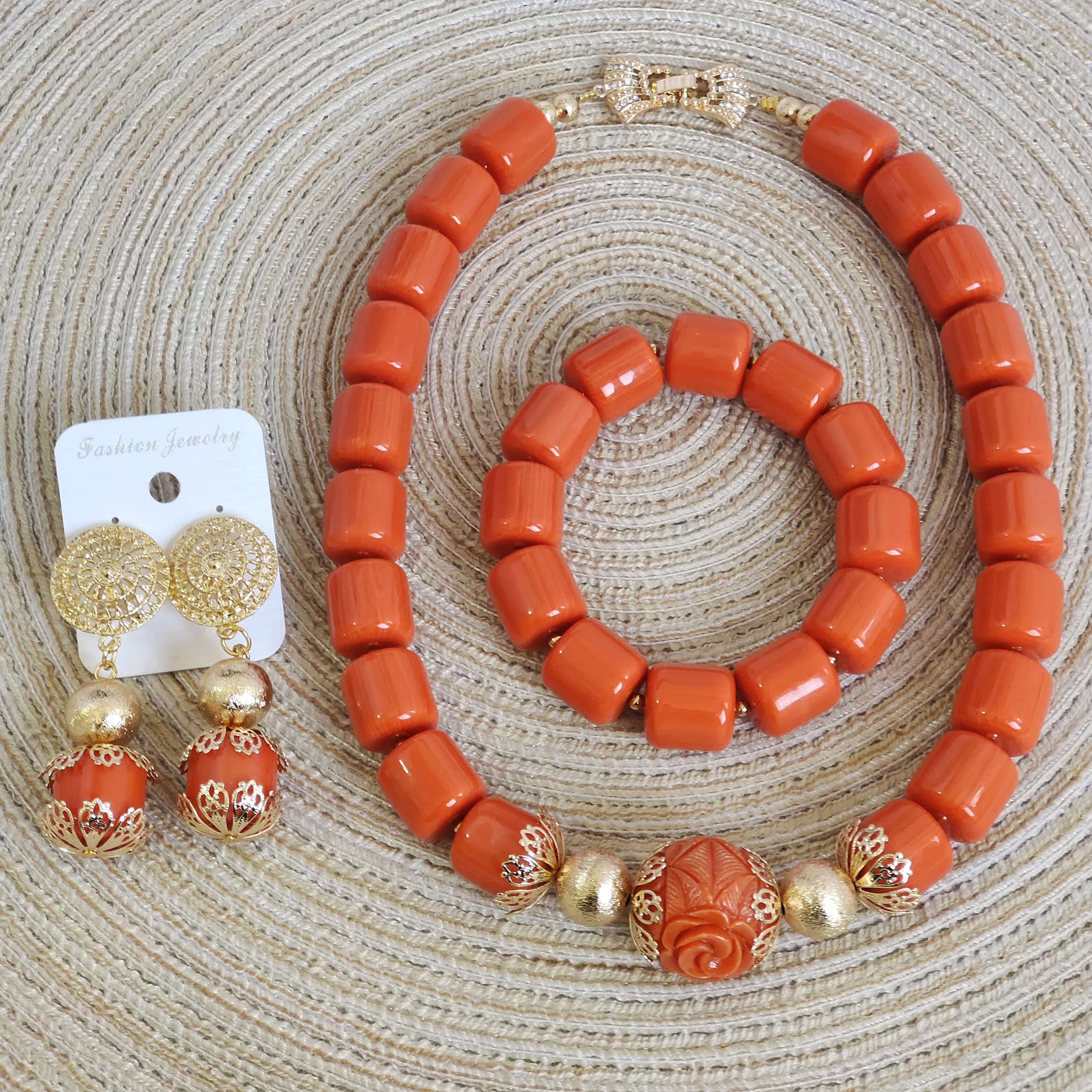 

african necklace orange artifinal nigerian coral bead jewelry set wedding