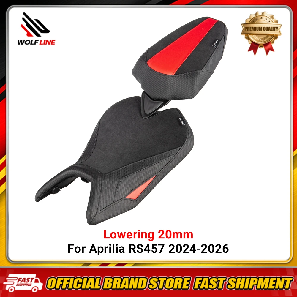 WOLFLINE Driver & Passenger Seat Cushion for Aprilia RS457 2024-2026 Lowering 20mm Comfort Seat Saddle for Daily Commuting